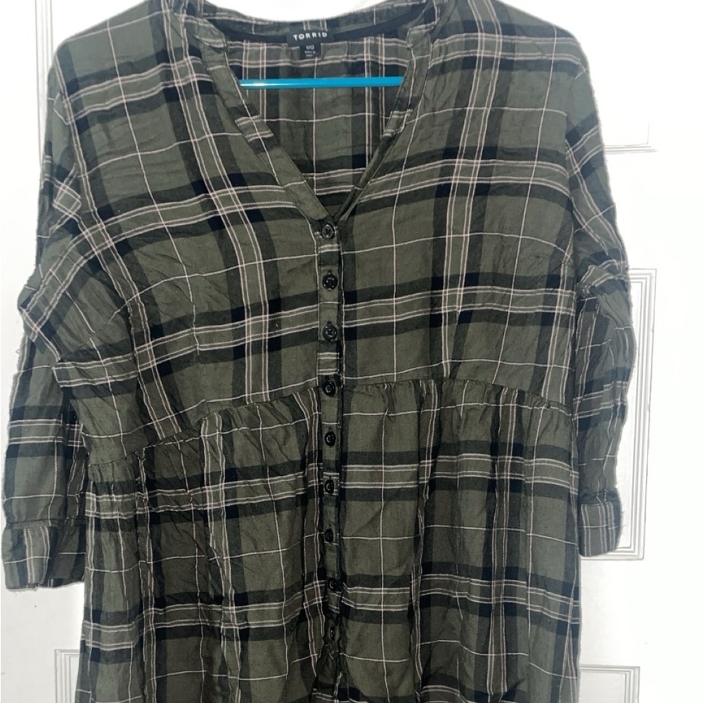 Torrid Olive Plaid Button Down Shirt